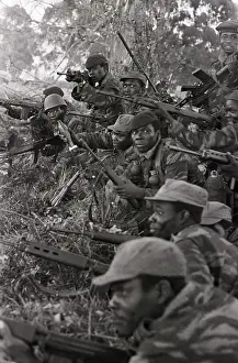 Zaire Prints: Zairean Soldiers In Line Ready To Fire