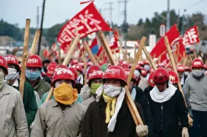 Zengakuren Protesters Carrying Large Signs