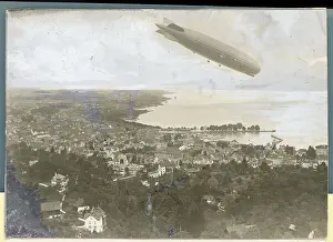 Lake Constance Prints: Zeppelin Flying over Lake