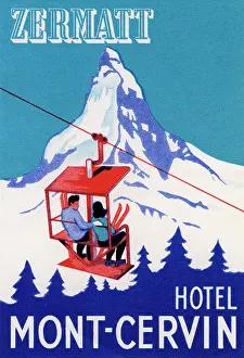 Arc0002900 Prints: Zermatt Peak With Skiers