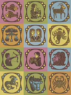 Virgo Prints: Twelve Zodiac Symbols