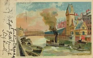 Landscapes Collection: Zollkanal with Jungfernbruecke, Hamburg, Germany, postcard with text, view around ca 1910