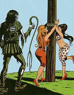 Zombie About to Whip Female Prisoners